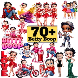 70+ Betty Boop PNG Bundle, Cute Betty Boop Cartoon Clipart, Retro Cartoon Girl PNG, Betty Boop Characters Collection, Sublimation Design