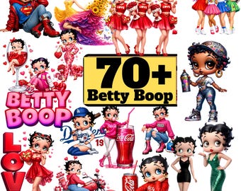 70+ Betty Boop PNG Bundle, Cute Betty Boop Cartoon Clipart, Retro Cartoon Girl PNG, Betty Boop Characters Collection, Sublimation Design