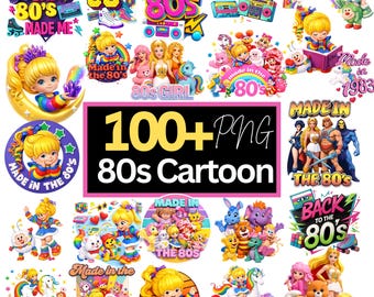 80-tals tecknad clipart PNG-paket | Retro Kids, regnbågar (direkt nedladdning) 80-90-tals tecknad PNG-paket