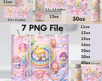 80s Cartoon Inspired Cute Coffee Girl Tumbler Wrap PNG Bundle | Retro Style | 7 PNG Files | 11oz–40oz Sublimation Cup Wraps Digital Download