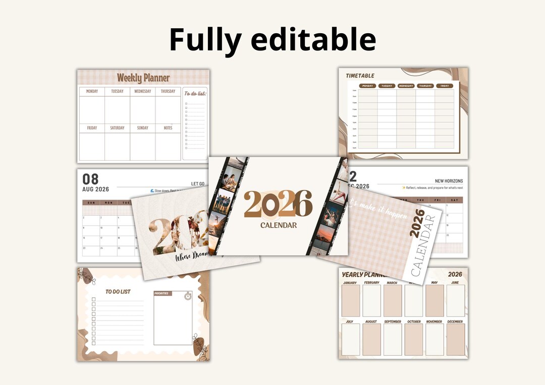 2026 Minimalist Printable Planner – Editable With Canva | Beige ...