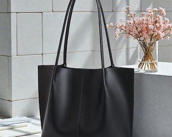 Extra Large Black Leather Tote Bag, Everyday Work Bag