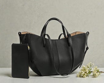 Handmade Italian Leather Tote Bag, Minimalist Everyday Shoulder Bag