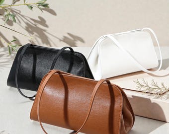 Leather Shoulder Bag for Women, Minimalist Genuine Leather Handbag, Trendy Everyday Purse
