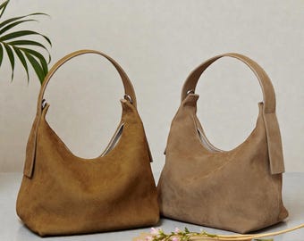 Minimalist Suede Leather Tote, Large Shoulder Bag, Elegant Everyday Handcrafted Tote