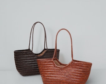 Handwoven Leather Hobo Bag, Dark Brown Braided Shoulder Tote