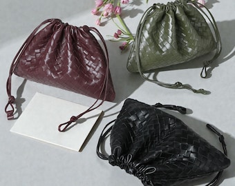 Woven Lambskin Leather Handbag, Soft Shoulder Tote