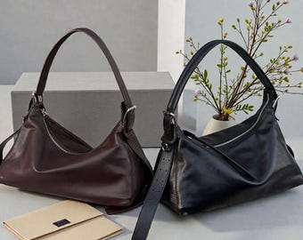 Soft Leather Hobo Bag, Brown Shoulder Tote, Everyday Crossbody Purse