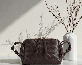 Leather Woven Shoulder Bag, Handmade Lambskin Handbag, Genuine Leather Purse for Women