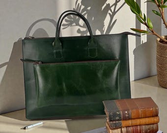Leather Laptop Briefcase, MacBook Air Pro Bag 13-16", Office Messenger Satchel