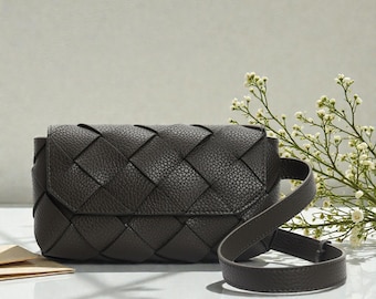 Handmade Woven Leather Belt Bag, Women's Crossbody Pouch