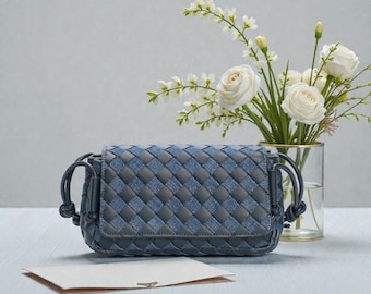 Handmade Woven Lambskin Leather Shoulder Bag, Elegant Brown Purse