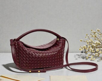 Handmade Woven Leather Tote Bag, Small Stylish Handbag