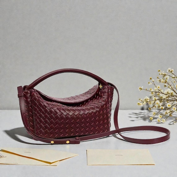 Handmade Woven Leather Tote Bag, Small Stylish Handbag
