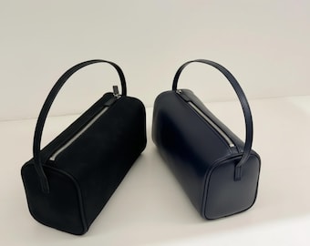 Lambskin Top Handle Bag, 90s Style Small Leather Tote, Vintage Minimal Handbag, Soft Leather Purse for Women