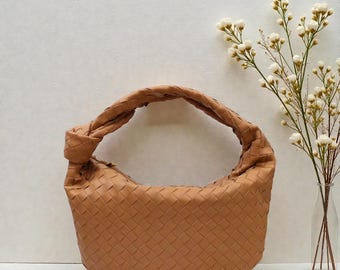 Handmade Woven Lambskin Leather Tote Bag, Slouchy Shoulder Purse