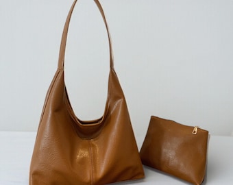 Large Leather Tote Bag for Women, Shoulder and Sling Work Bag, Fits 13 Inch Laptop, School and Office Handbag