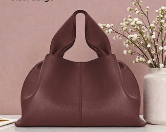 Handmade Full Grain Leather Tote Bag, Elegant Cowhide Top Handle Purse