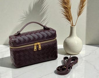 Lambskin Woven Leather Handbag, Genuine Leather Shoulder Bag, Woven Top Handle Purse, Handmade Luxury Women’s Bag, Multiple Colors