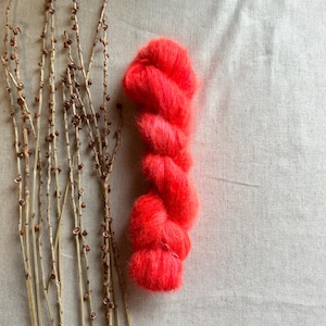 Neon Shrimp | Baby Suri Alpaca Silk Yarn | Fuzzy Yarn | Soft Squishy Yarn | Knitting Yarn | Crochet Yarn | Lace Weight Yarn