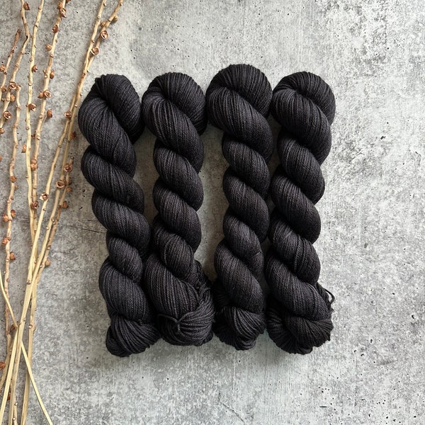 Noire | SW Merino Nylon Yarn | 50g Skein | Solid Black | SW Merino Nylon | Tonal Black | Fingering Weight | Knitting Yarn | Crochet Yarn