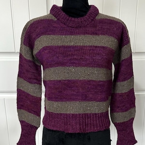 Striped Brown Magenta Purple Sweater | Handmade | Merino Alpaca | One Of A Kind | Hand Knit | Gift For Her
