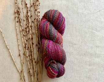 Magenta Orange Gray Hand Spun Yarn