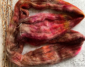 Cupid Crashed | Hand Dyed Yarn | Mohair Silk Yarn | Soft And Squishy Yarn | OOAK| Knitting Yarn | Lace Weight Yarn | Fuzzy Yarn