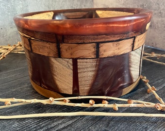 Exotic Hardwoods In Copper Resin | Hand Turned Wood Bowl | Decorative Bowl | Wood Turning | Home Decor | Yarn Bowl