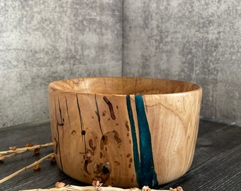 Olive Wood With Teal Resin | Hand Turned Wood Bowl | Decorative Bowl | Wood Turning | Home Decor | Yarn Bowl | Lathe Work | Handmade
