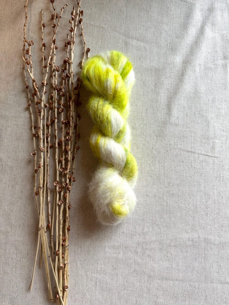 Lemon Frosting Baby Suri Alpaca Silk Yarn Fuzzy Yarn Soft Squishy Yarn
