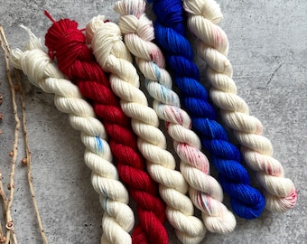 Patriotic | Mini Skein Set | SW Merino Nylon Yarn | Scrappy Knitting | Fingering Weight | Sock Yarn | Knitting Yarn | Crochet Yarn | OOAK