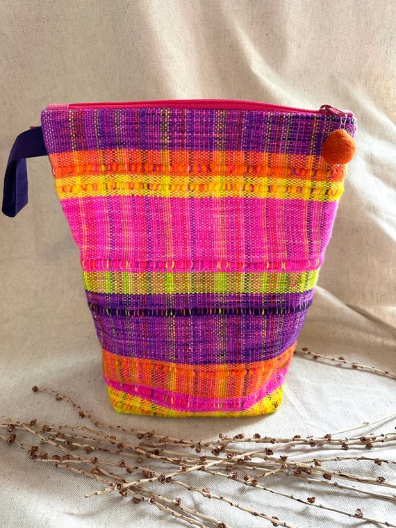 Pink Handwoven Bag Knitting Bag Crochet Project Bag Clutch Bag Zipper Bag Knitting Bag Gift For Her
