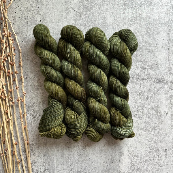 Olive Drab | SW Merino Nylon Yarn | Fingering Weight | Soft And Squishy | Hand Painted Yarn | 50g Skein | Superwash Merino Nylon Yarn