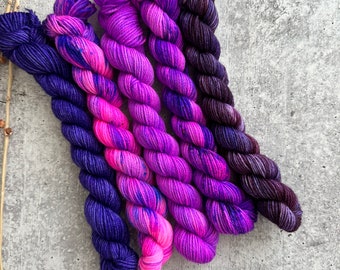 Pop Goes The Purple II | Mini Skein Set | SW Merino Nylon | Scrappy Knitting | Fingering | Sock Yarn | Crochet Yarn