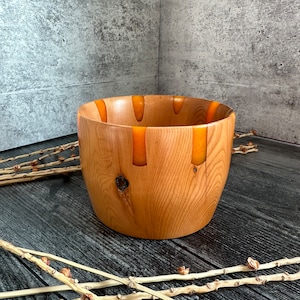 Fruitwood with Orange Resin | Hand Turned Wood Bowl | Decorative Bowl | Home Decor | Yarn Bowl | Lathe Work | Handmade