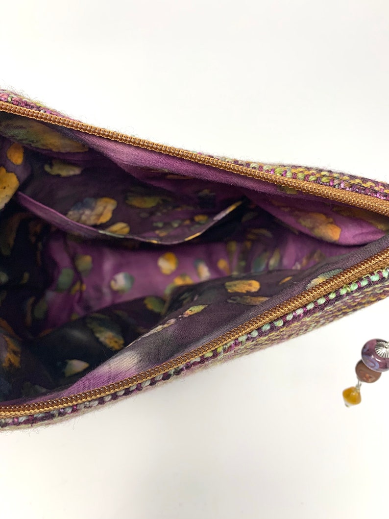 Knitter\u2019s Project Bag Handwoven Bag Aubergine Green Brown Striped Bag Crochet Project Bag Gift For Her OOAK| Unique Bag Knitting