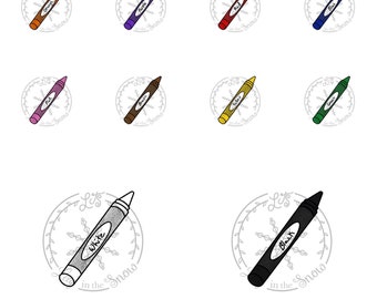 12 Crayon digital downloads, outlines, shaded paper, 10 colors