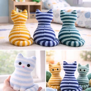 Knitted Striped Cat Pattern – DIY Plush Toy Knitting (PDF Pattern)