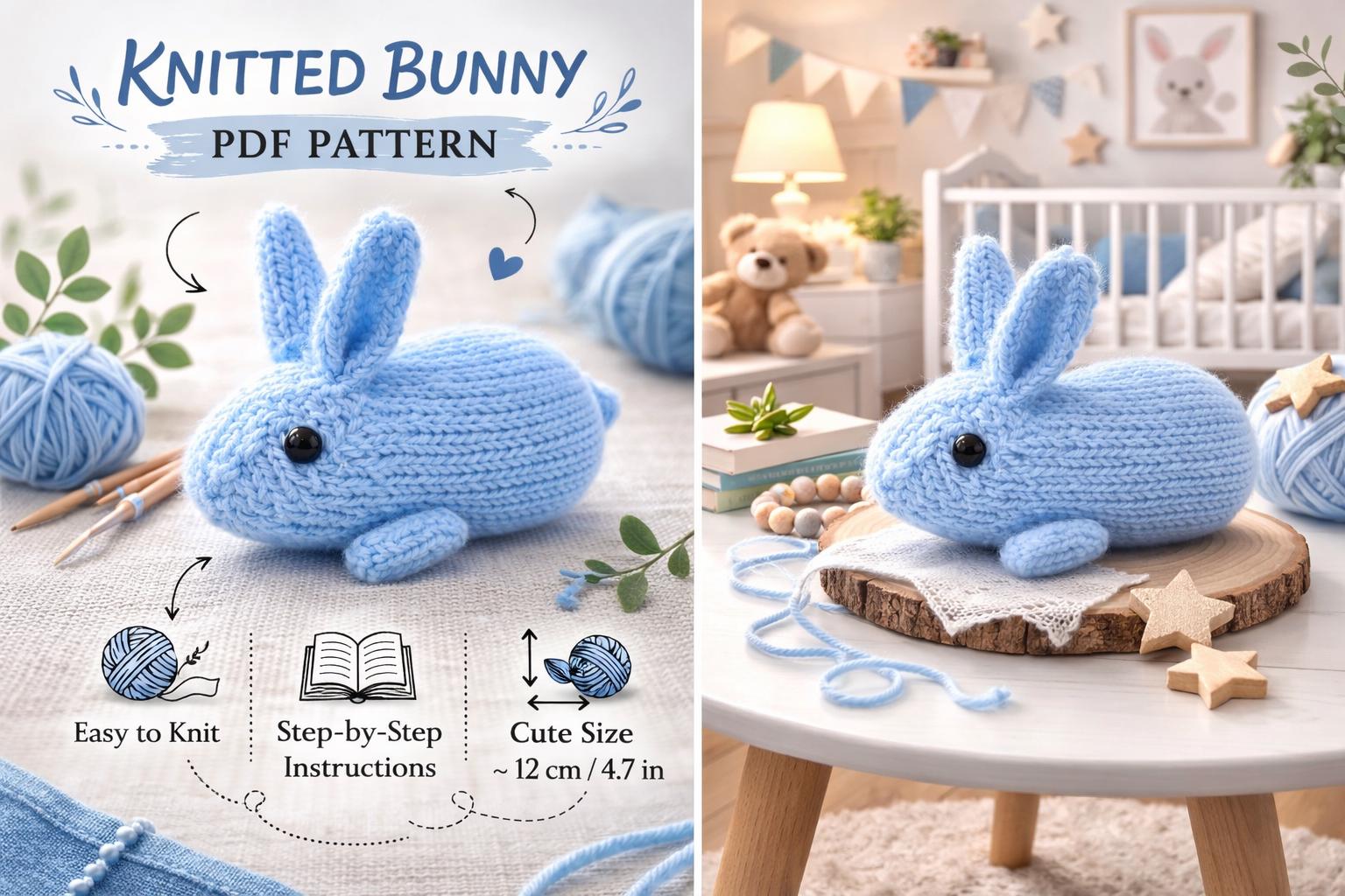 Mini Bunny Plush – Easy Knitting Pattern PDF for Beginners - Etsy