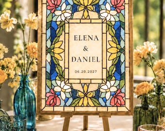 Floral Stained Glass Wedding Welcome Sign Template | Painting Pattern (Digital Download) | Creative Wedding Gift