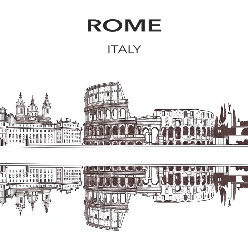 Rome, Colosseum Skyline Print – Minimalist Architectural Travel Poster ...