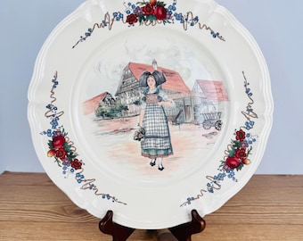 Sarreguemines Obernai France |12.5" Round Plate  Signed Artist H. Loux