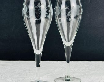 Vintage Princess House Heritage Etched Floral Champagne Toasting Flutes - Set of 4