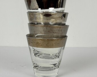 Dorothy Thorpe Mad Men MCM Silver Rimmed Shot Whiskey Glasses - Set of 4