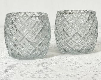 PartyLite Patchwork Pair Votive Candle Holders P0312 - Diamond Cut Clear Glass - Set of 2