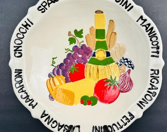 Vintage 1996 Hand Painted Decorative Pasta Serving Bowl, Italian Deruta Style Kitchen Decor