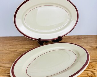 Shenango USA Restaurant Ware Burgundy Striped 13" Oval Plates Vintage | Set of 2