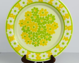 Plato llano individual de cerámica franciscana vintage "Picnic" con margaritas amarillas y verdes / 26,7 cm (10,5 pulgadas)