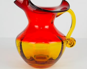 Vintage Rainbow Art Glass Amberina Pitcher - UV Reactive Cadmium Glow